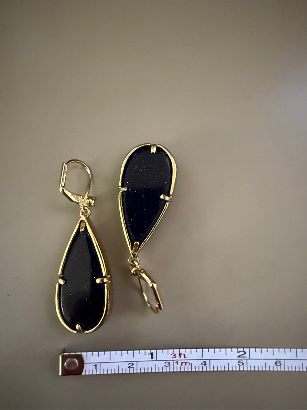 kate spade Gold Teardrop Earrings with Black Cabochon and Crystal Border - Picture 2 of 2